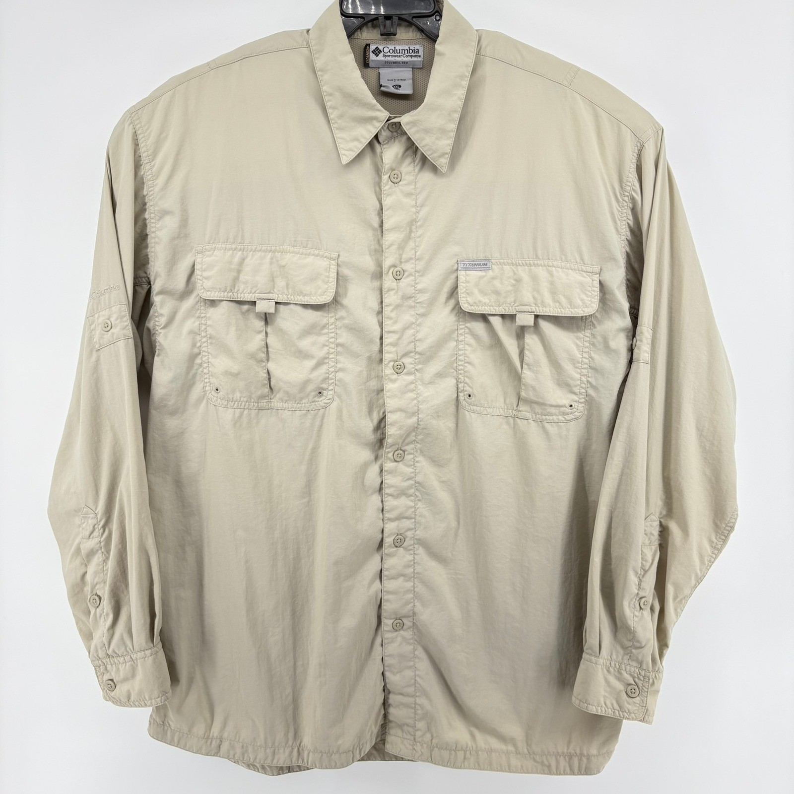 Columbia Titanium Long Sleeve Button Up Shirt Men's XXL Tan Fishing Outdoor