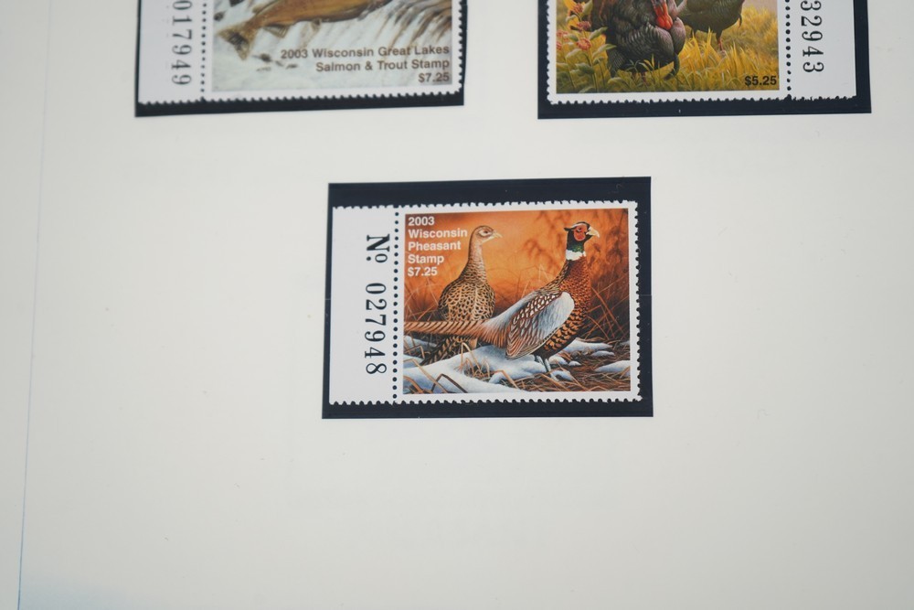 US 1970s-2010s COLLECTION OF 92 WISCONSIN STATE REVENUE STAMPS DUCKS & FISH