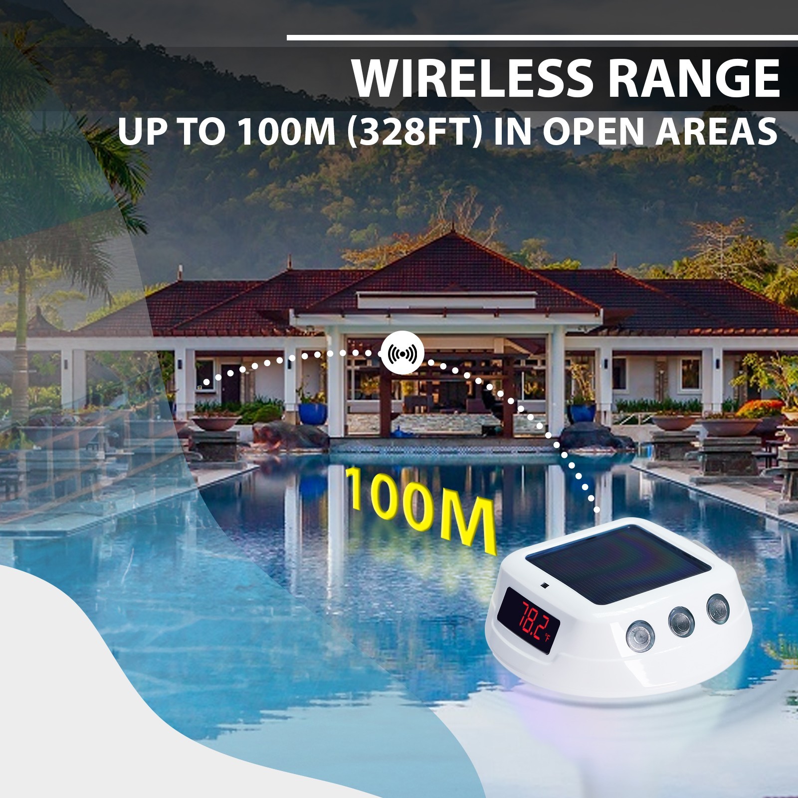 ILTH-518 Solar Wireless Pool Thermometer RGB IP68 Floating with Receiver