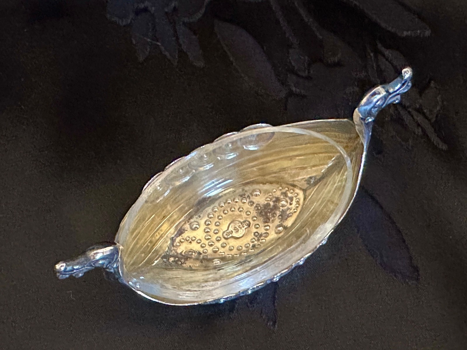 Vintage 925S Sterling Silver Viking Ship Salt Cellar Clear Glass Liner Insert