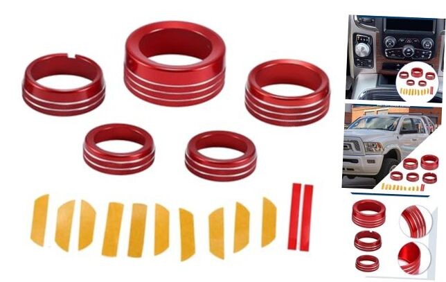 AC Air Conditioner Gear Shift Headlight Media Control Switch Knob Cover for Red