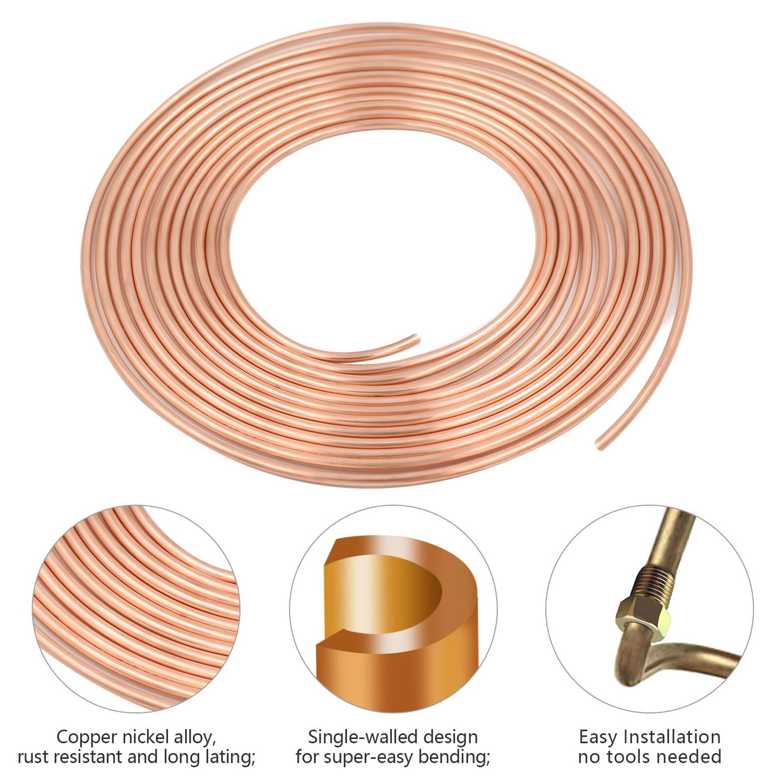 2x Copper Nickel Brake Line Tubing Kit 3/16 OD 25 FT Coil Roll All Size Fitting~
