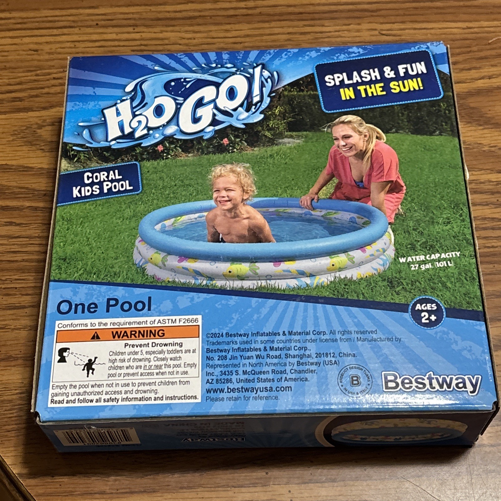 H2O Go! Coral Kids Pool Inflatable 40"x40"x10", Ages 2+, Bestway, NIB