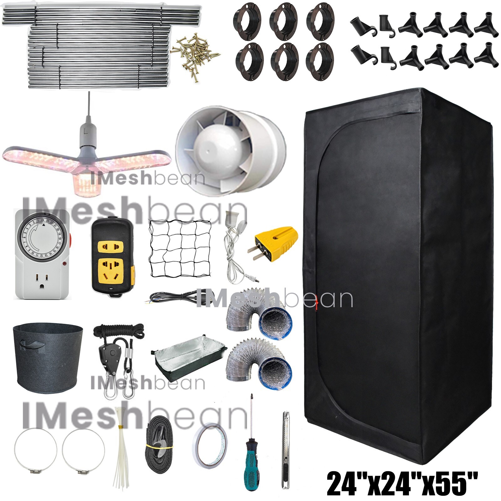 24"x24"x55" Grow Tent Kit w/LED Full Spectrum Grow Light +Ventilation Inline Fan