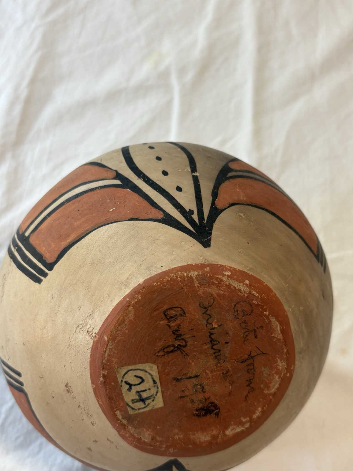 VINTAGE 1928 Santo Domingo Pueblo Pottery Handled Polychrome Basket Kewa 6"