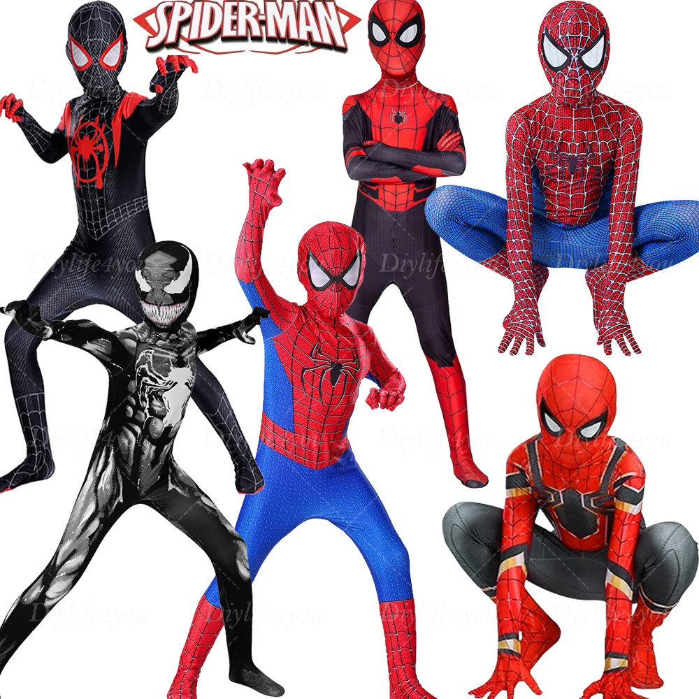 Kids SpiderMan Cosplay Costume Boys Tobey Maguire Outfit Jumpsuit Fancy Dress