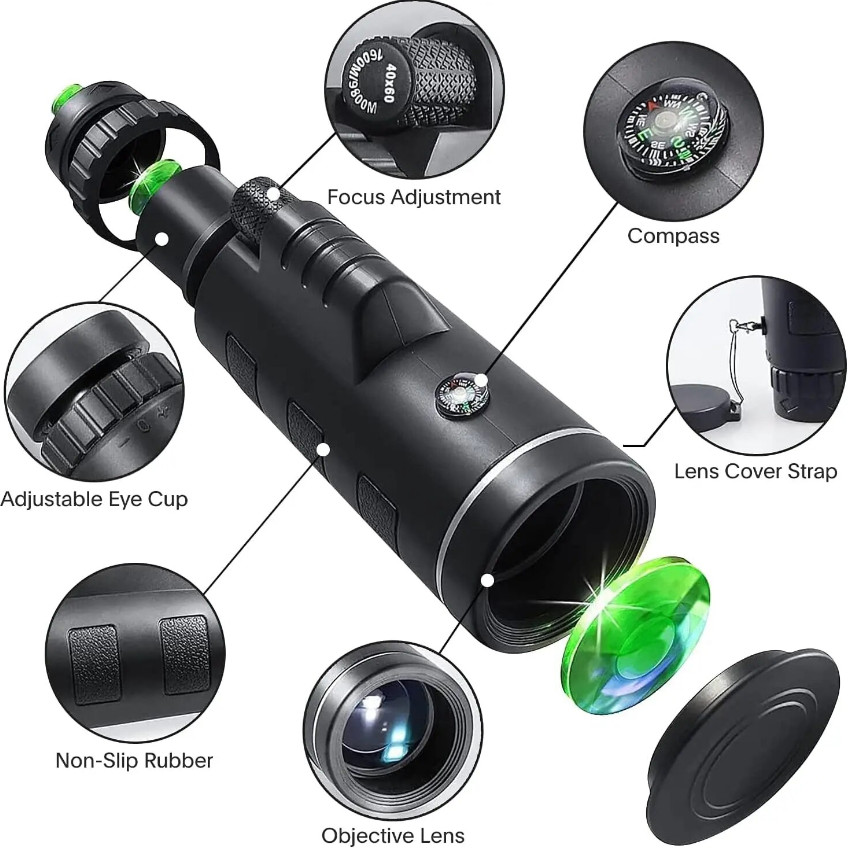 Zoom HD Monocular Starscope Monocular Telescope BAK4 w/Phone clip,tripod
