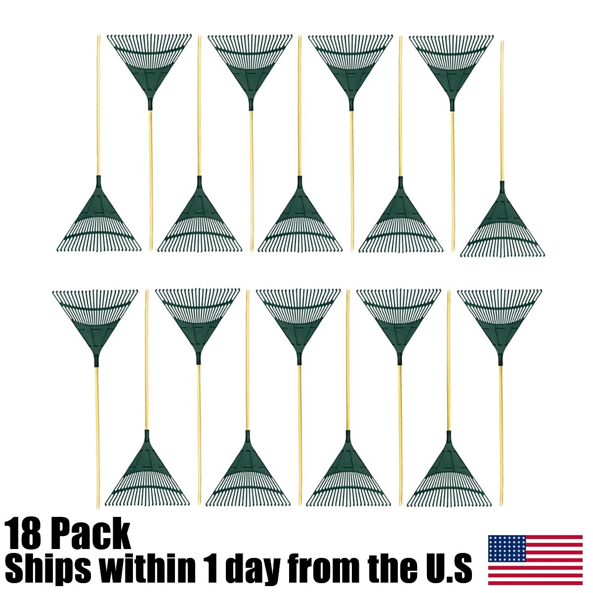 18PK Leaf Rake 24 Tines with Wood Handle
