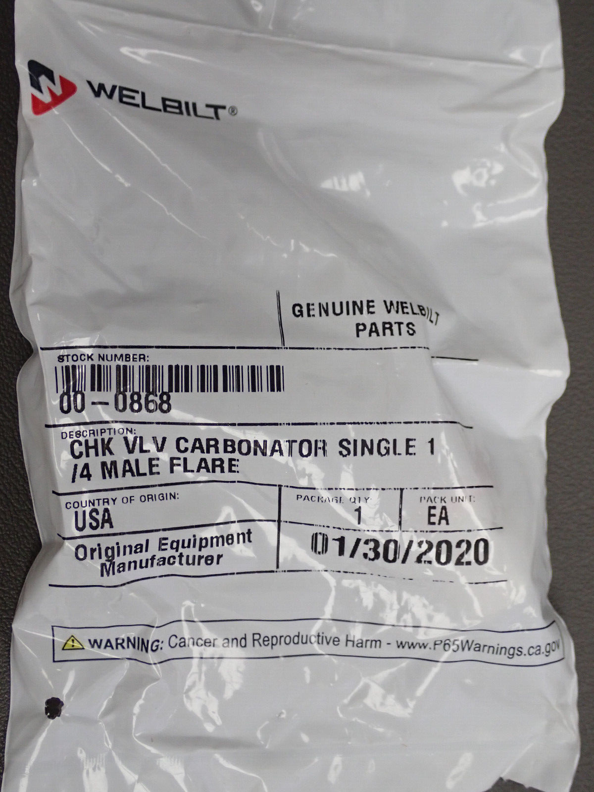 WelBilt Multiplex Check Valve Carbonator Single 1/4 / 00-0868