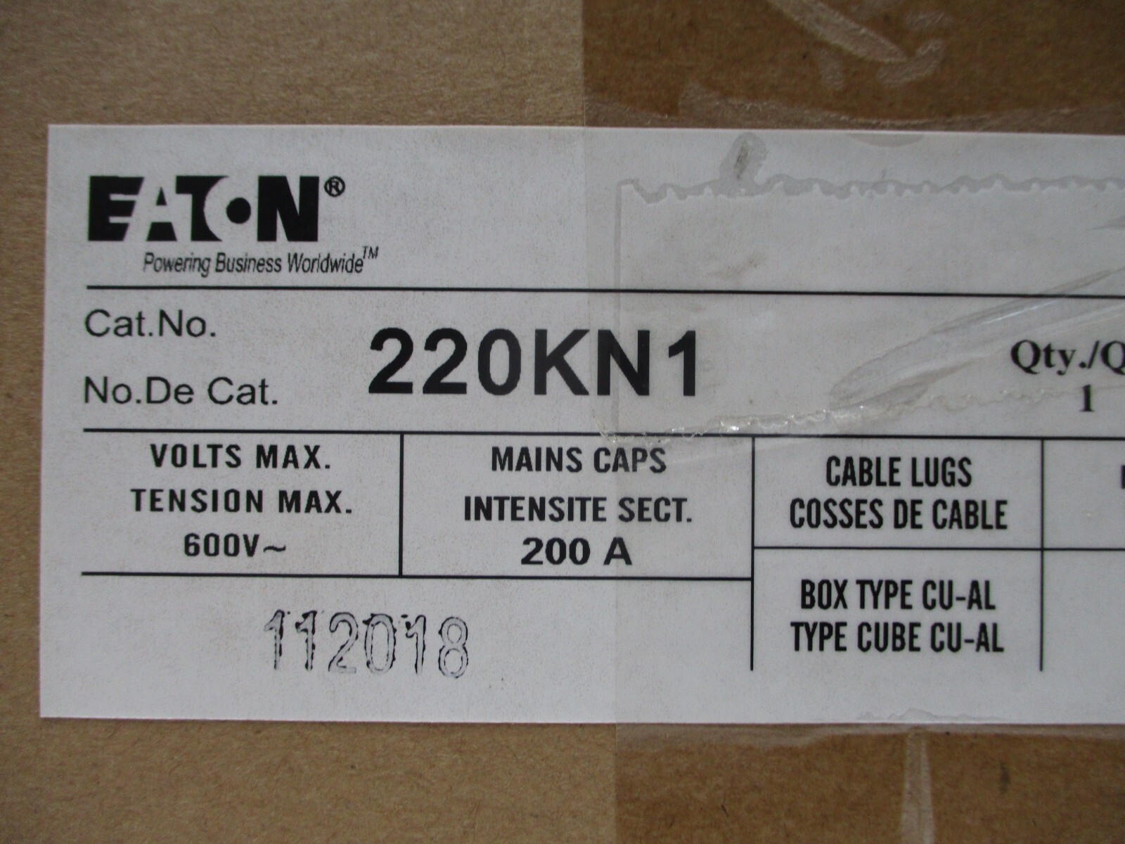 NEW Eaton 220KN1 200 Amp Double Meter Socket 600V 200A NIB