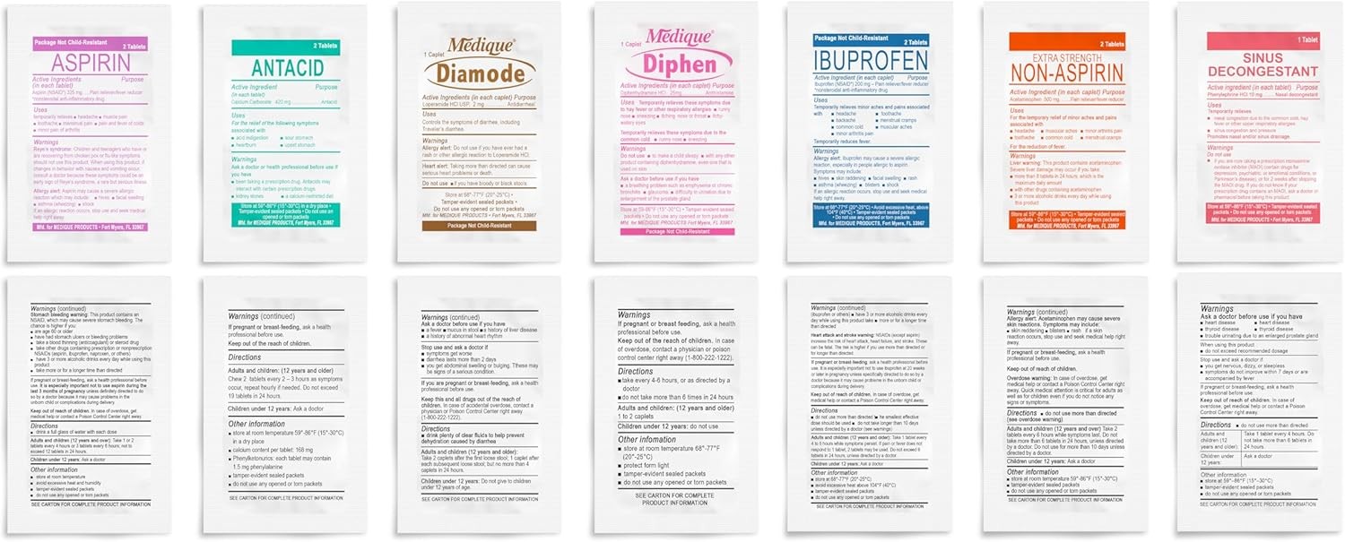 First Aid Kit Medication Refill – 28-Count Unit Dose Packets – White