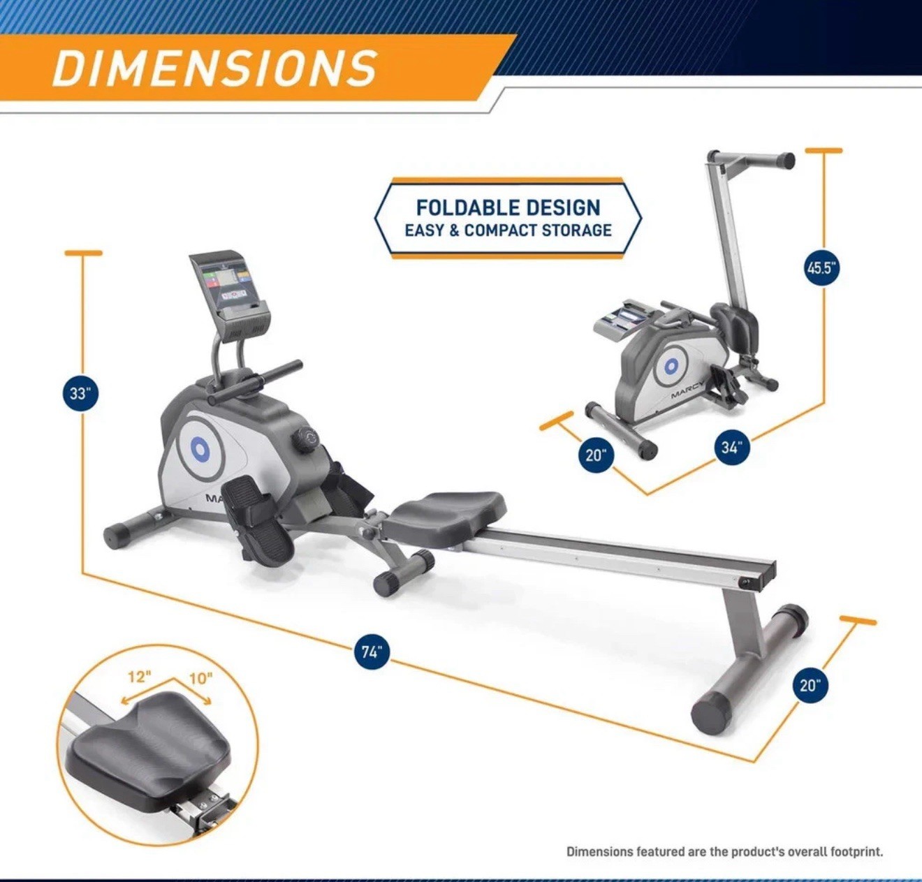 Marcy NS-40503RW Foldable Magnetic Rower Home Gym w/ LCD 8 Resistance Levels