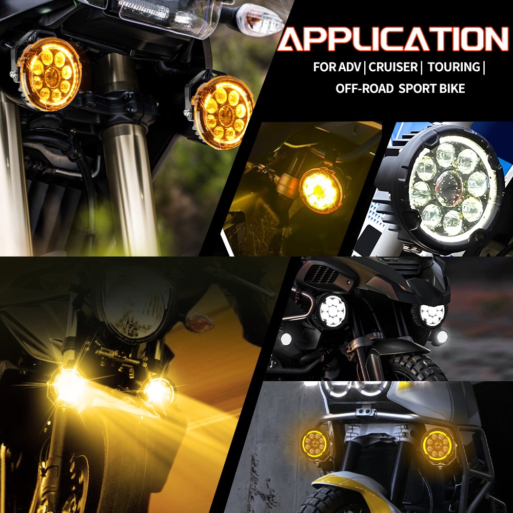 2x4.5" 200W LED Motorcycle Driving Fog Spot Light Auxiliary Lamp White+Amber DRL