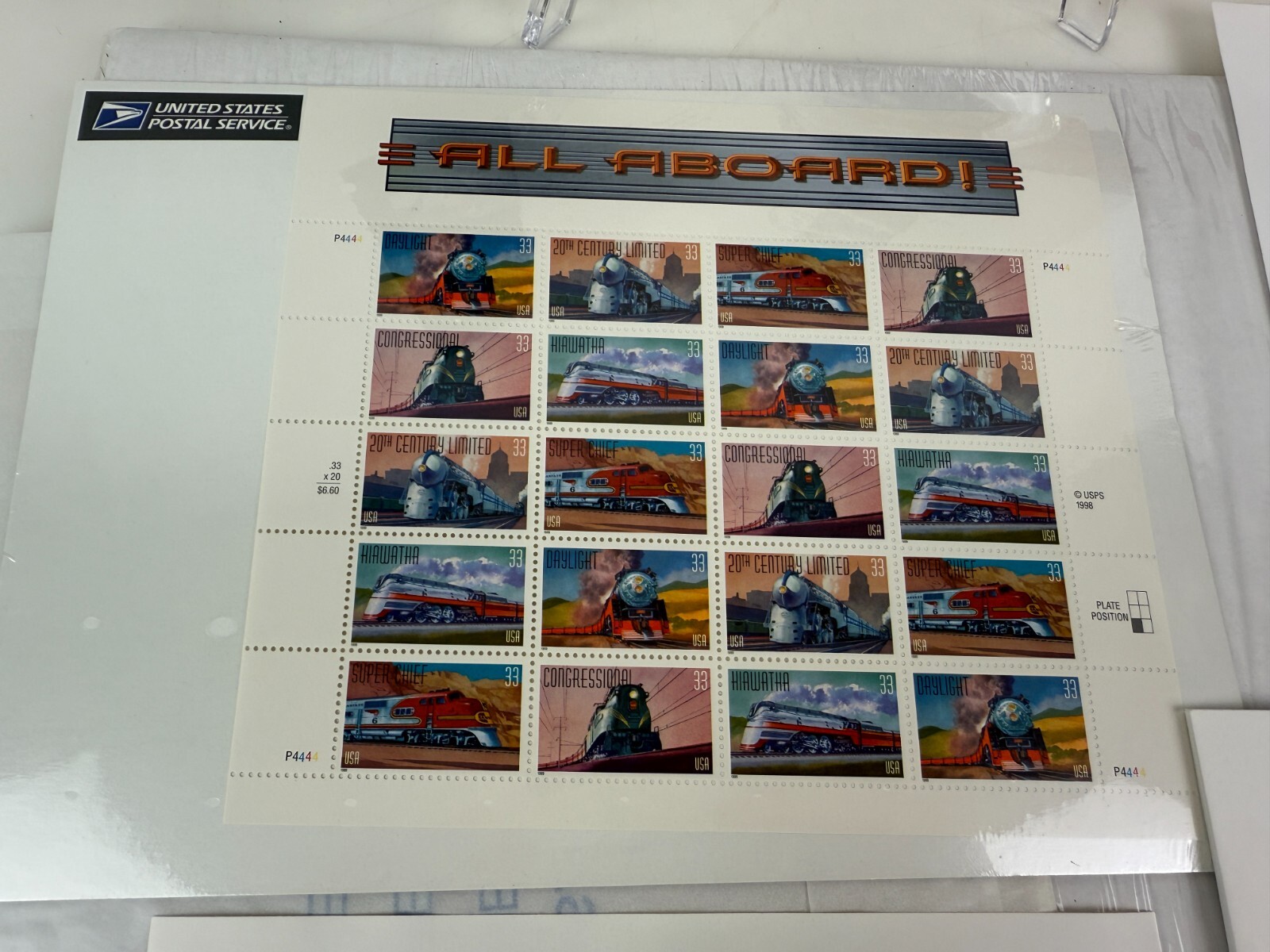 USPS "All Aboard" Stamp Complete Set Prints,Post Cards 1st Day of Issue Aug 1999