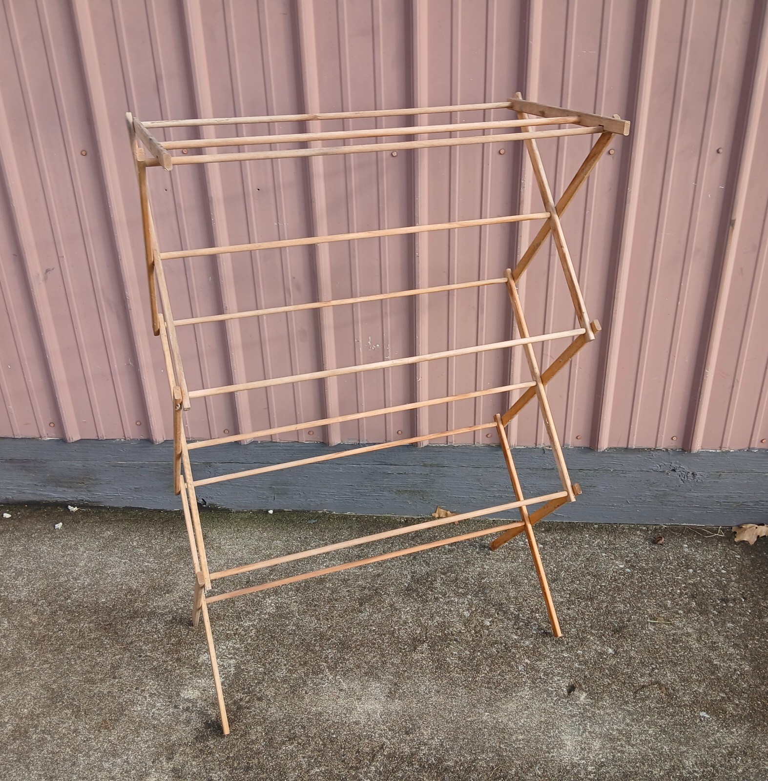 Antique Wooden Laundry Clothes Drying Rack Folding and Expandable 1930s