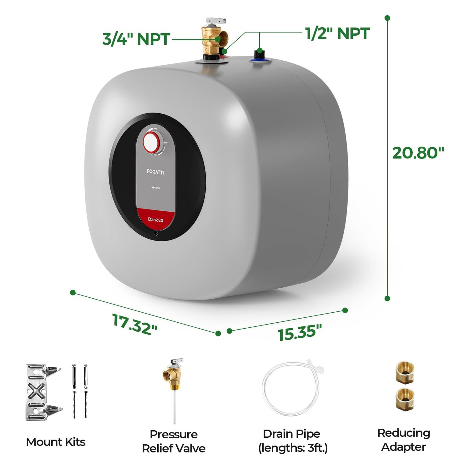 FOGATTI 8 Gallon Electric Mini Tank Hot Water Heater Shower Compact Storage 120V