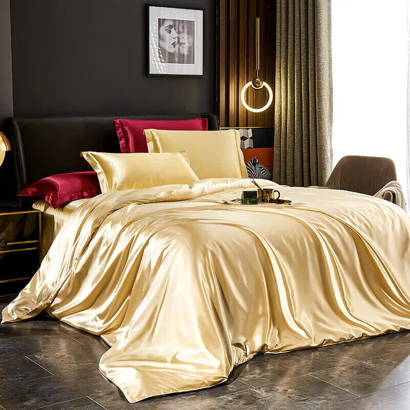 Mulberry Silk Bedding Set with Duvet Cover Bed Sheet Pillowcases Satin Bedsheet