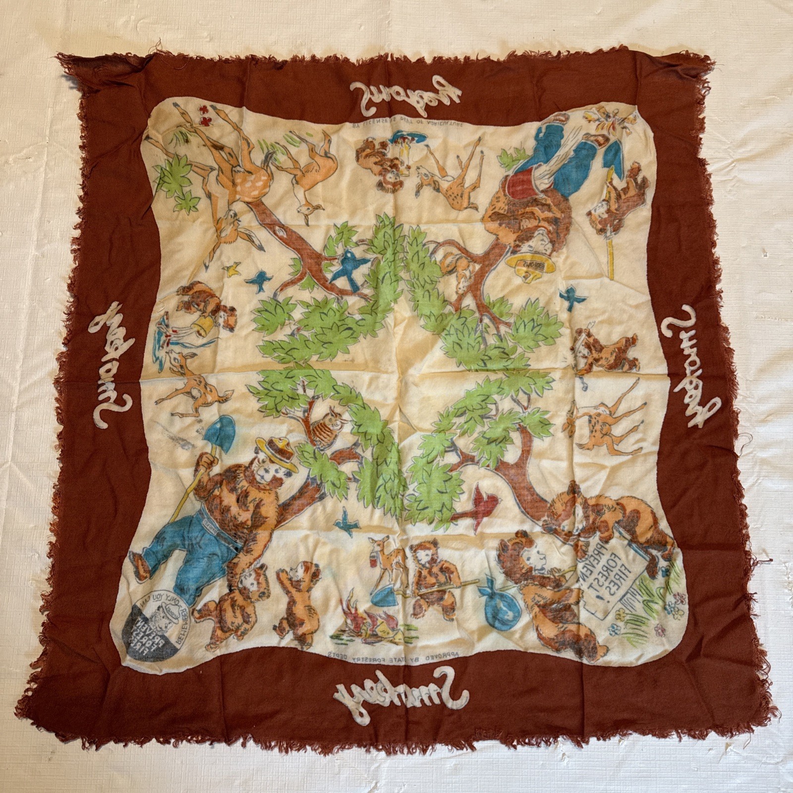 VTG 1940s-50s US Dept Agriculture SMOKEY THE BEAR Forestry Department SCARF-HTF