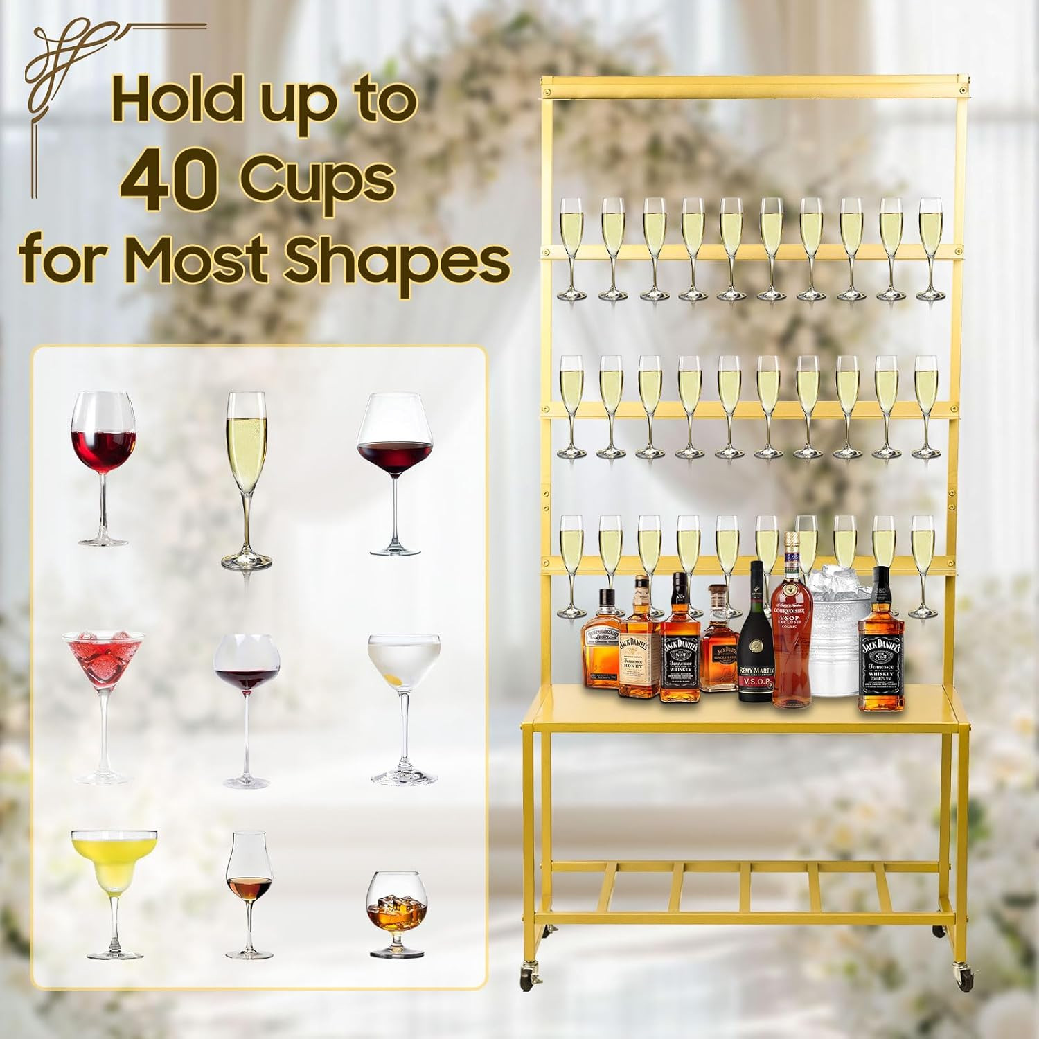 Champagne Wall Holder for Party, Champagne Tower Stand with Storage Shelf and Sw