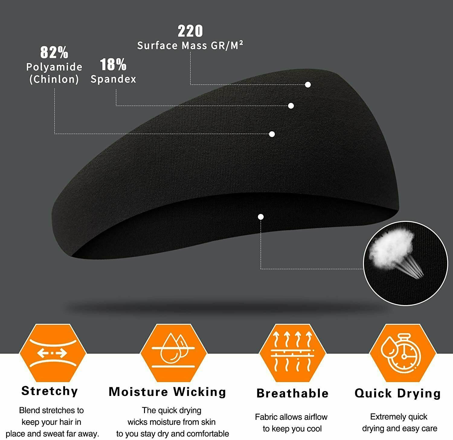 Mens Headband - Sports Running Sweat Head Bands - Athletic Sweatbands Hair Band