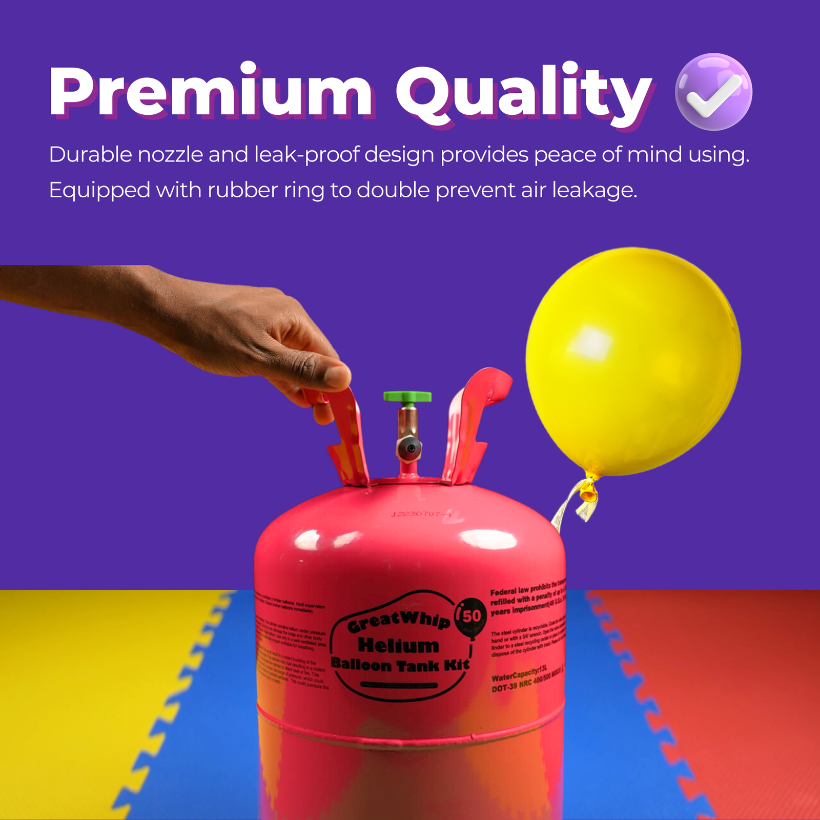 Helium Tank Kit GreatWhip 13L Party w/ white Ribbon & 50pcs 9" latex balloons 🎈