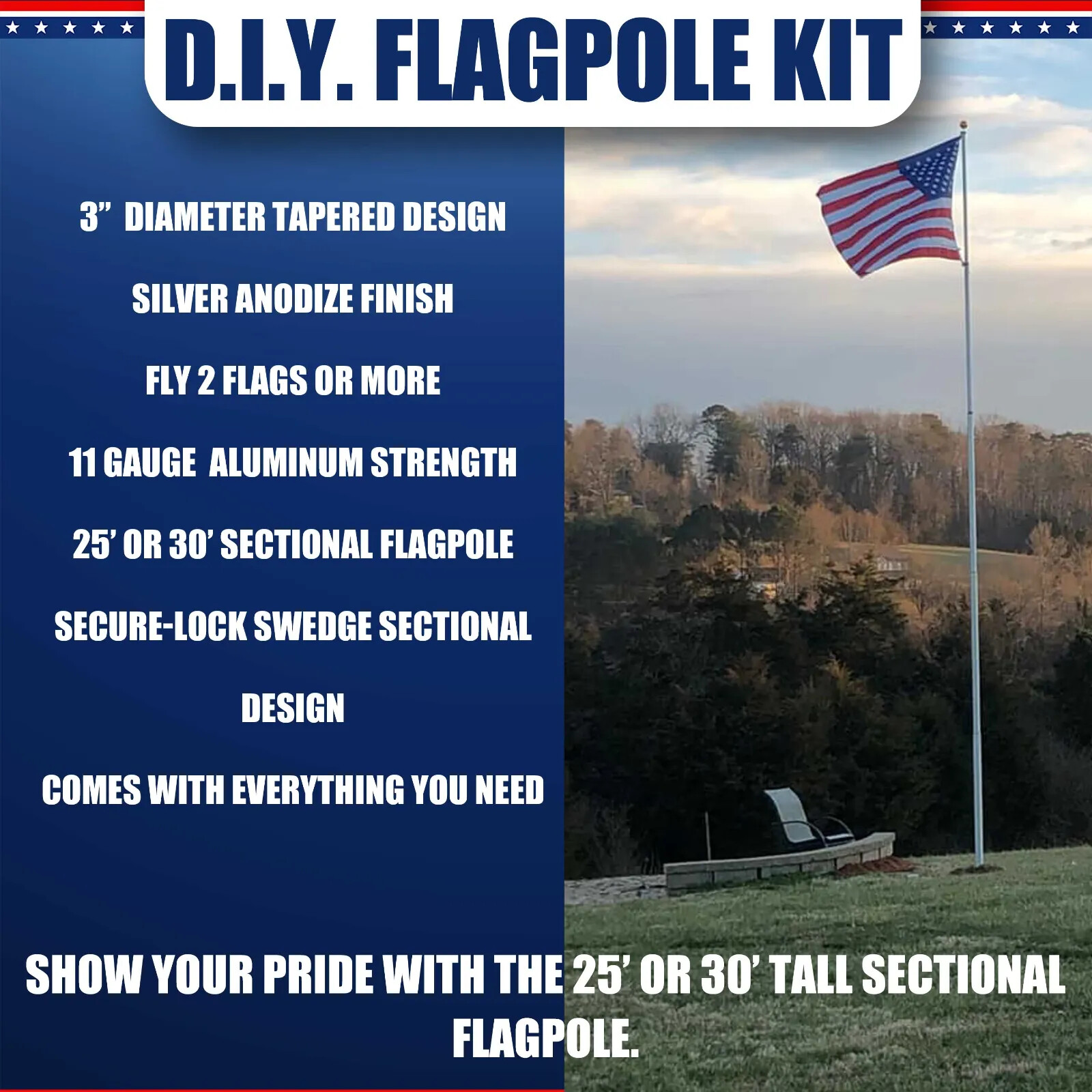 25' & 30' DELTA SECTIONAL FLAG POLE (SILVER)