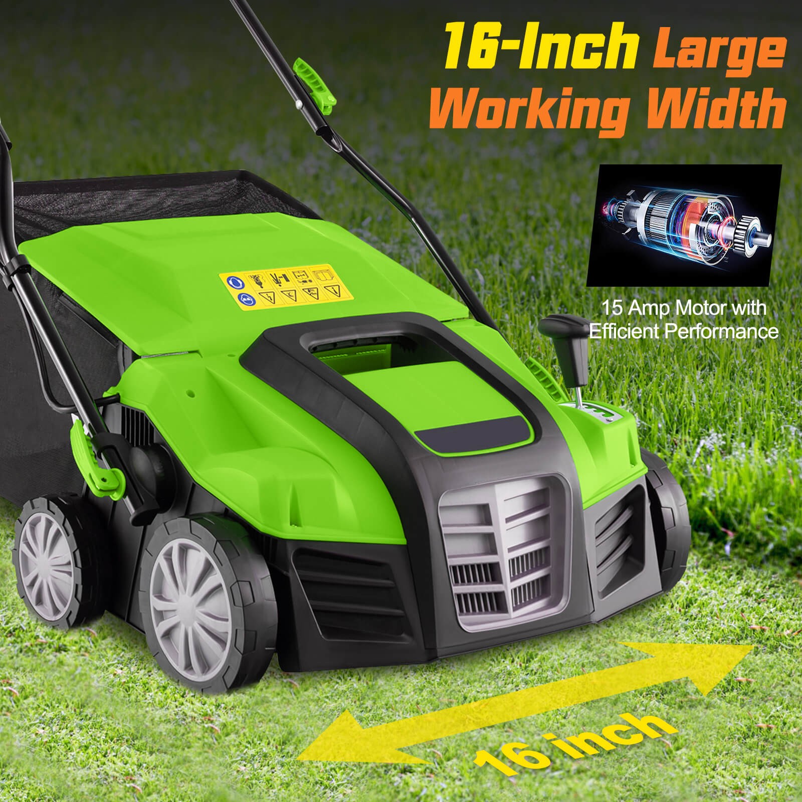 16-Inch Electric Dethatcher & Scarifier 15A 2-In-1 Lawn Dethatcher