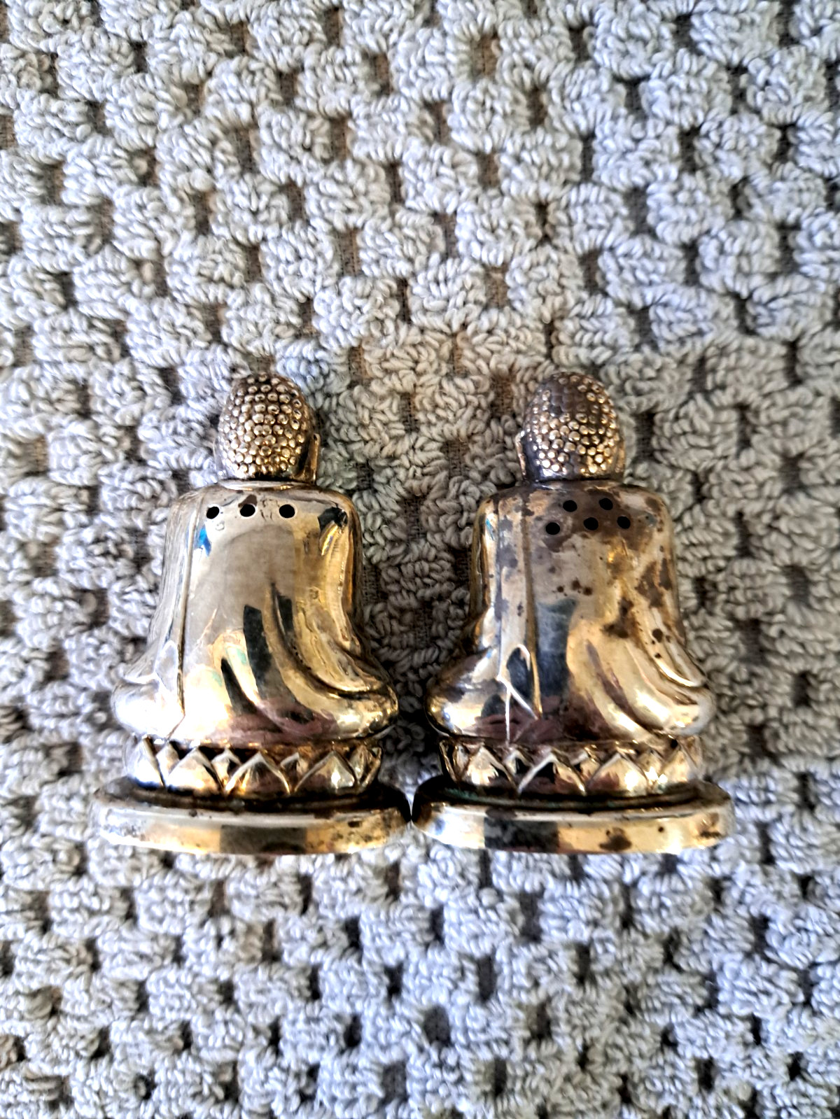 Vintage Figural Buddha 950 Sterling Silver Salt & Pepper Shakers Early 1900's