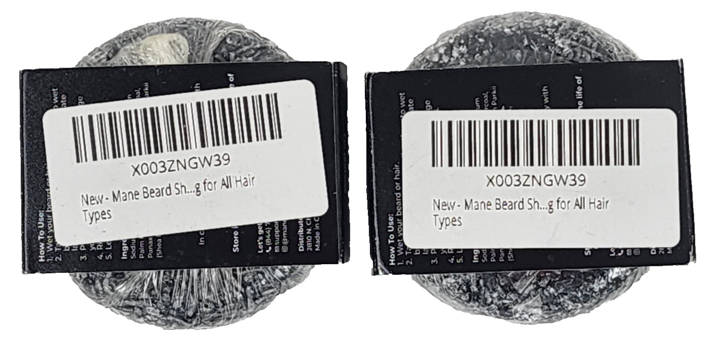 LOT OF 2 Mane Anti-Grey Shampoo Bar Mens Hair & Beard Wash, Bamboo Charcoal 60g