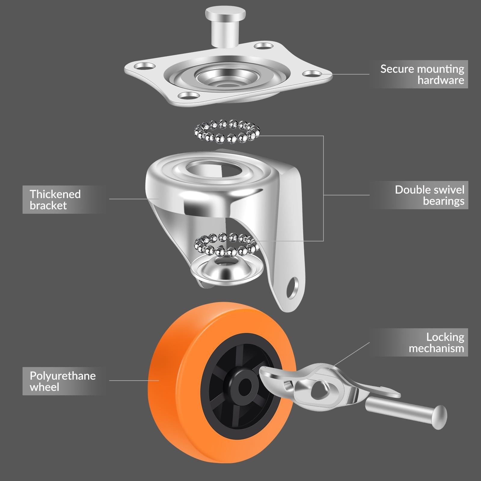 Caster Wheels, 3 Inch Casters Set of 8, Heavy Duty Caster with Brake, Locking...