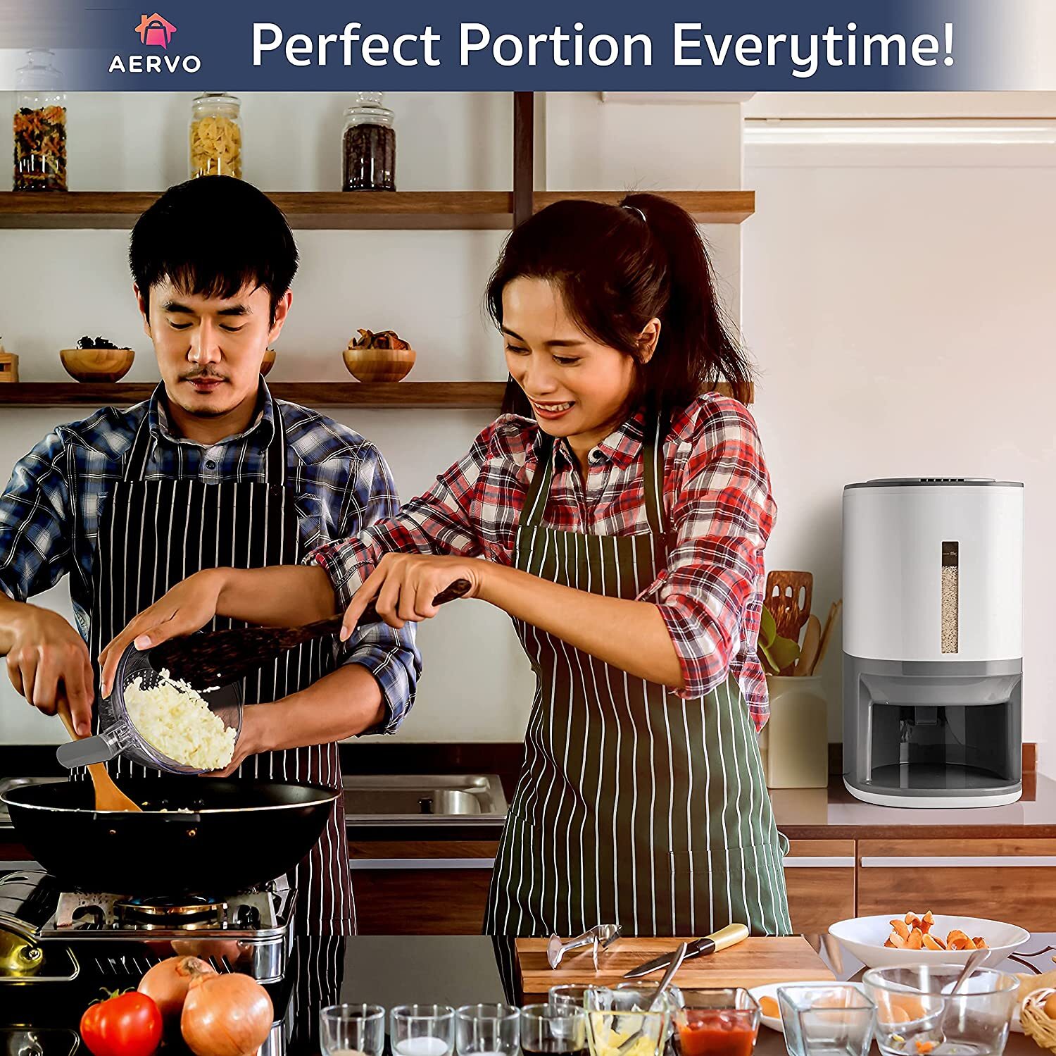 Rice Dispenser - 25 lbs Capacity with Measuring Cup - Airtight Dry Food Storage