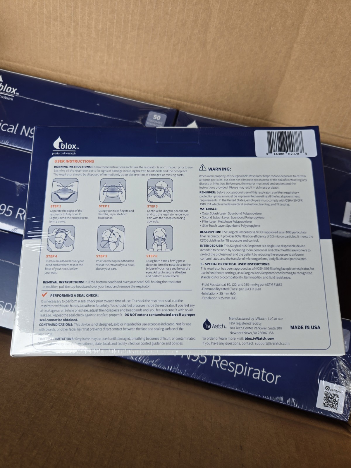 300 Blox Surgical N95 Respirator Disposable Facemask Made In USA Dust Carpenter