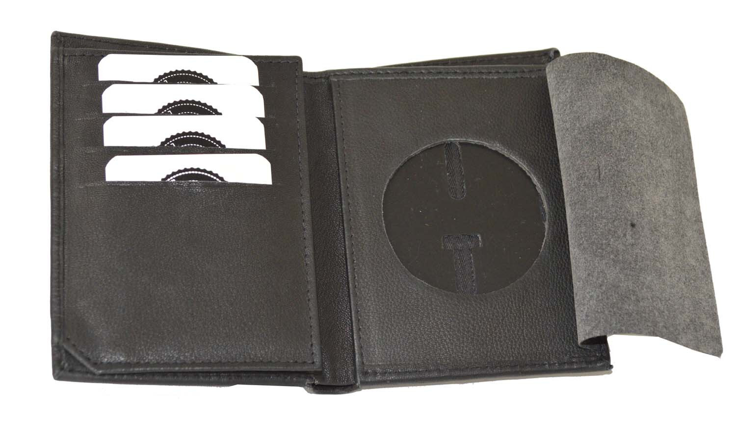 Leather Universal Law Enforcement Bifold Badge Holder Wallet Case - Round
