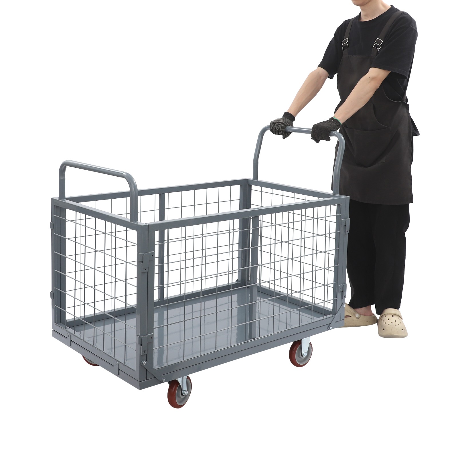 5-in-1 Heavy Duty Platform Cart With Cage Push Cart For Grocery & Warehouse ﻿
