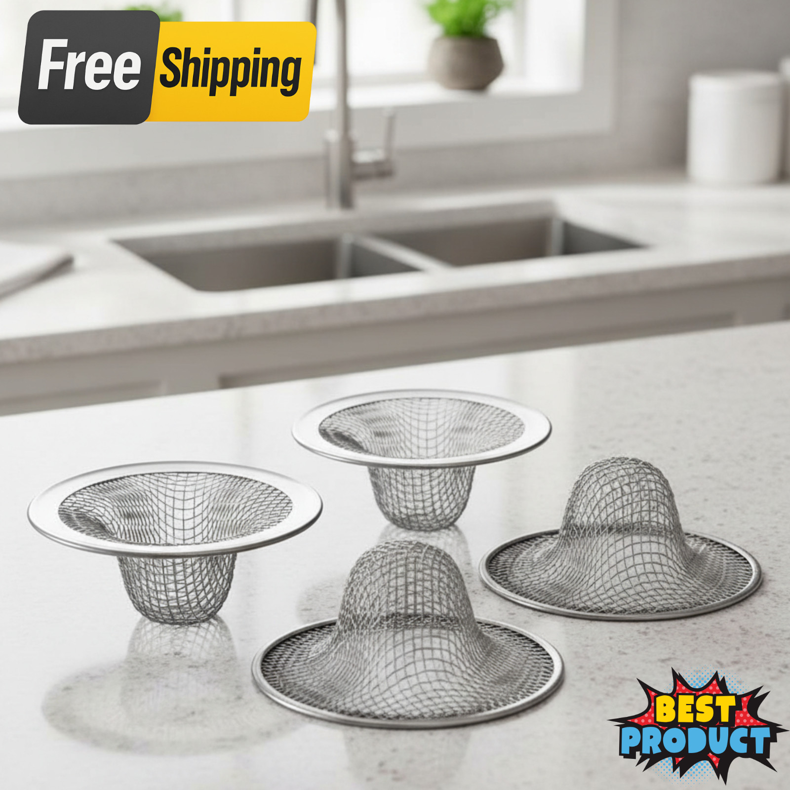 6PCS Stainless Steel Sink Drain Filter Strainer Hair Catcher Bathroom Kitchen