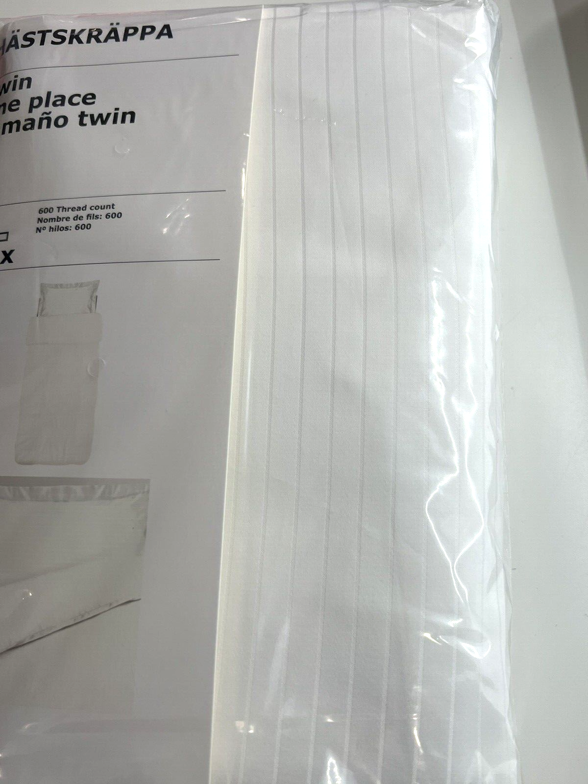 New Ikea Hastskrappa Twin Duvet cover and pillowcase, white 600 Thread count