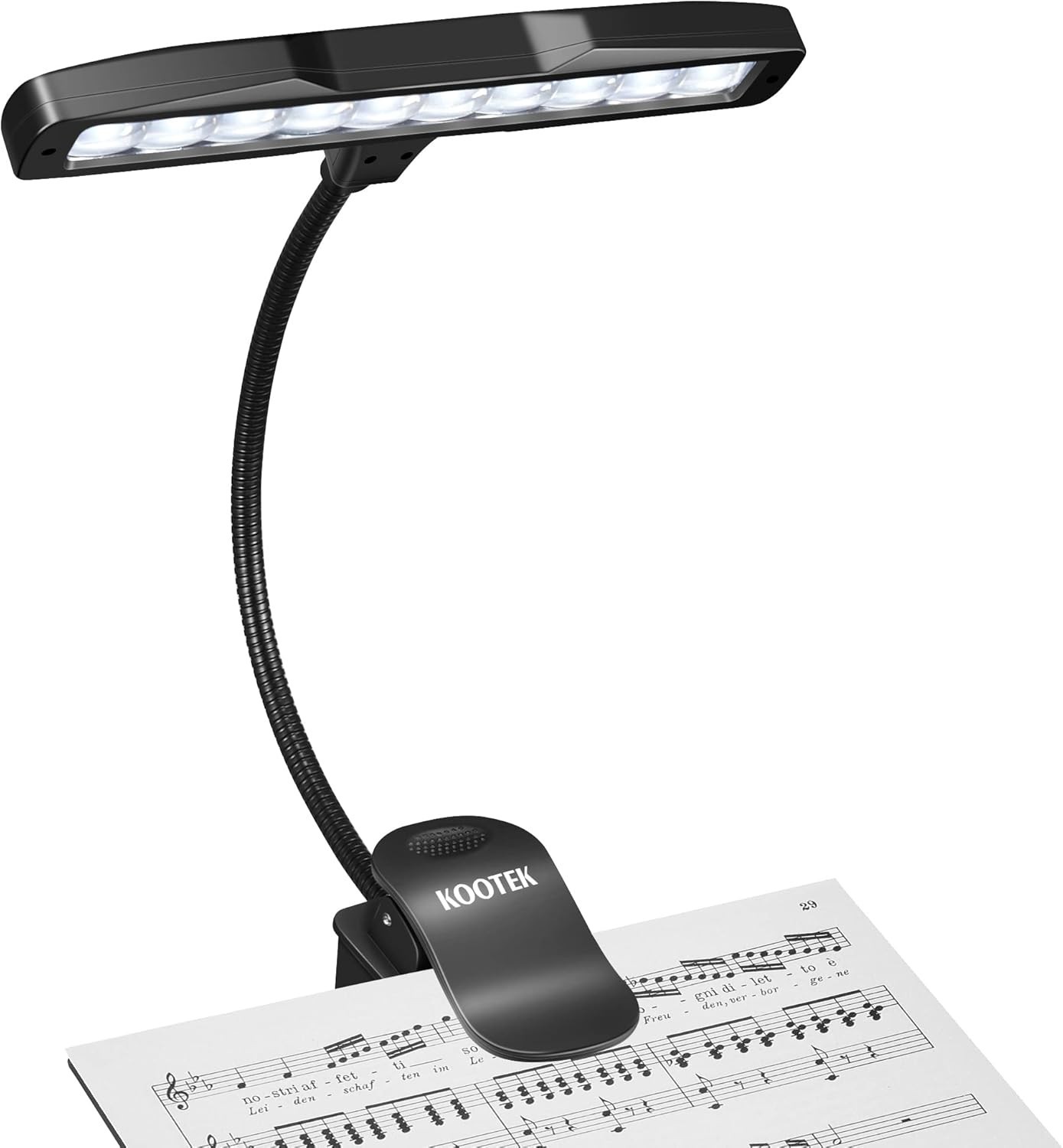 Black Clip-On Music Stand Light LED with Brightness Control Rechargeable
