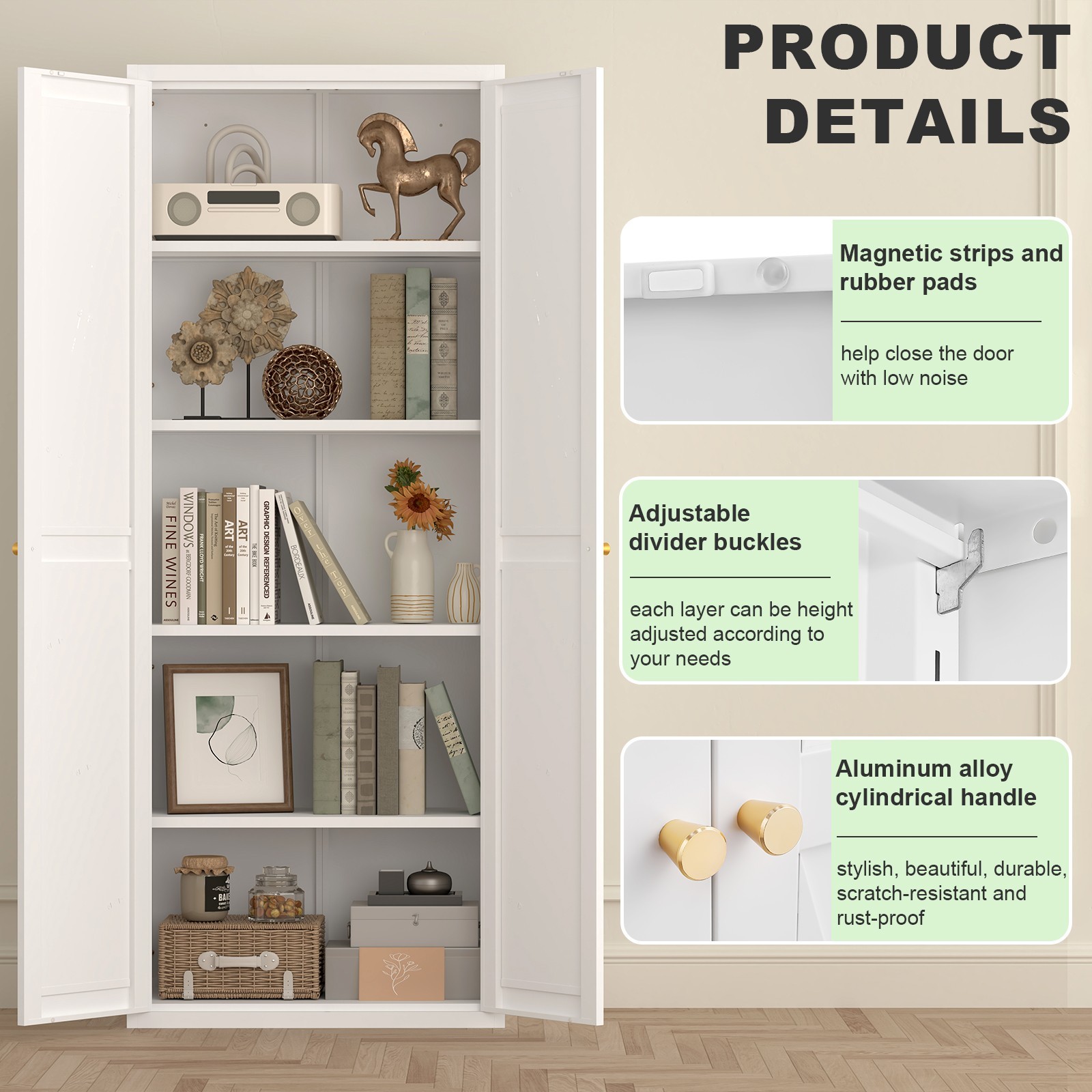 71" Tall Metal Kitchen Pantry Storage Cabinets with Doors and Shelves, Cupboard