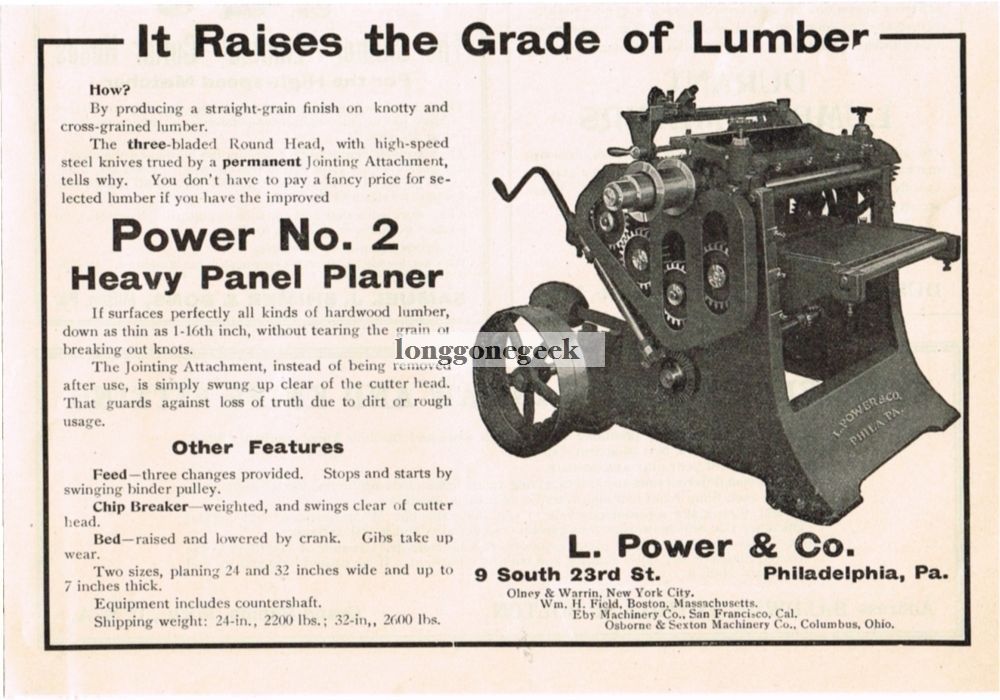 1915 L. Power & Co. No.2 Heavy Panel Planer Milling Machine Phila. PA Print Ad