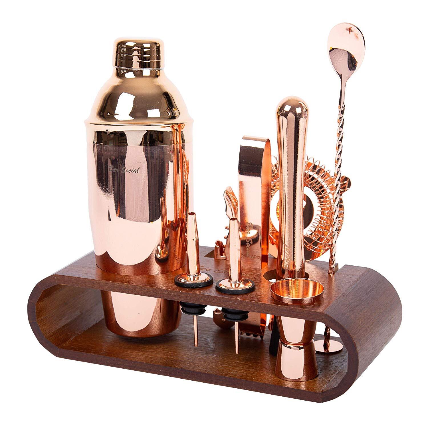 Bar Social 10 piece Bartender Cocktail Kit w/ Stand- Rose Gold - Stainless Steel