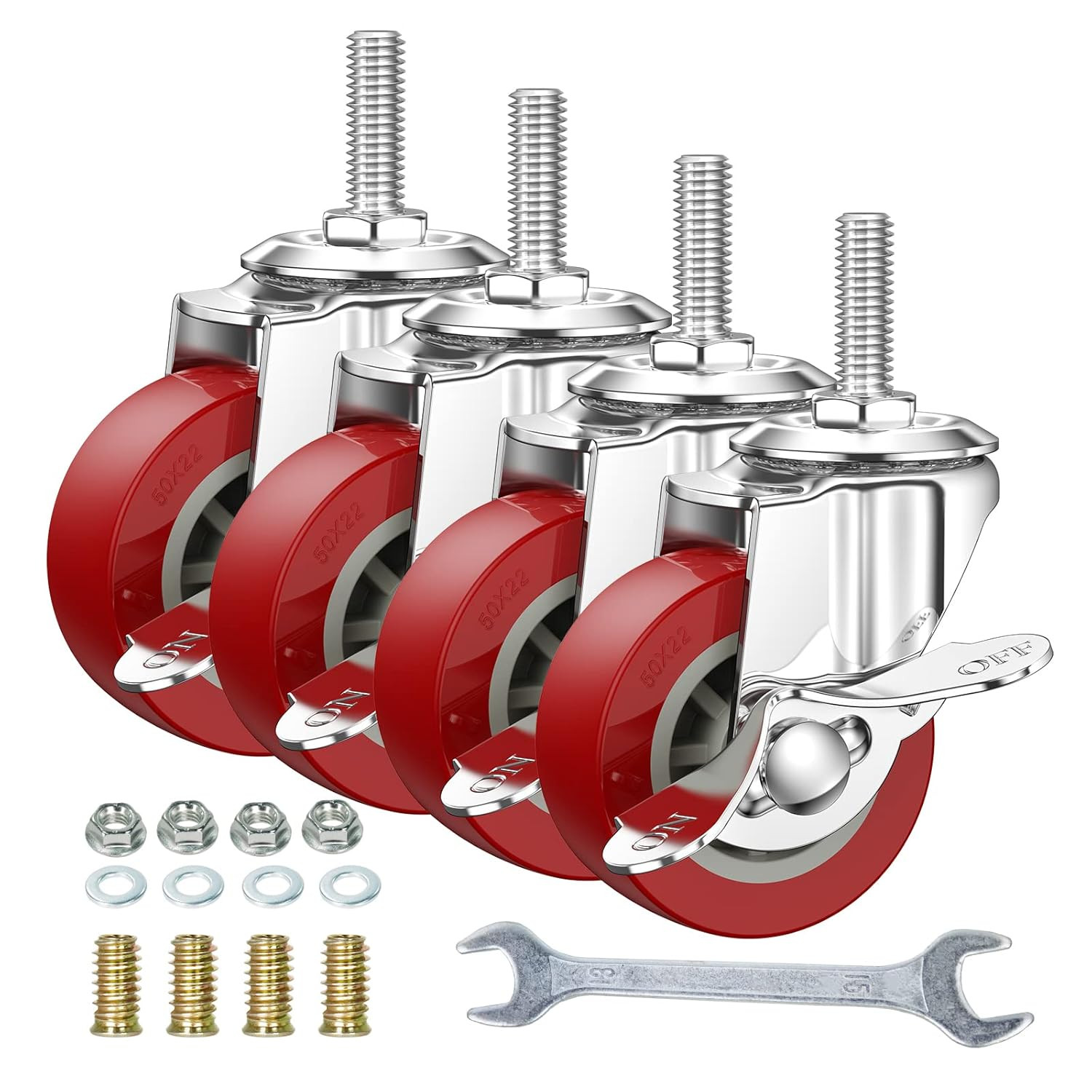 Casters Set of 4 Heavy Duty 2 Inch 200Lbs, Metric M8-1.25×25Mm Swivel Threaded