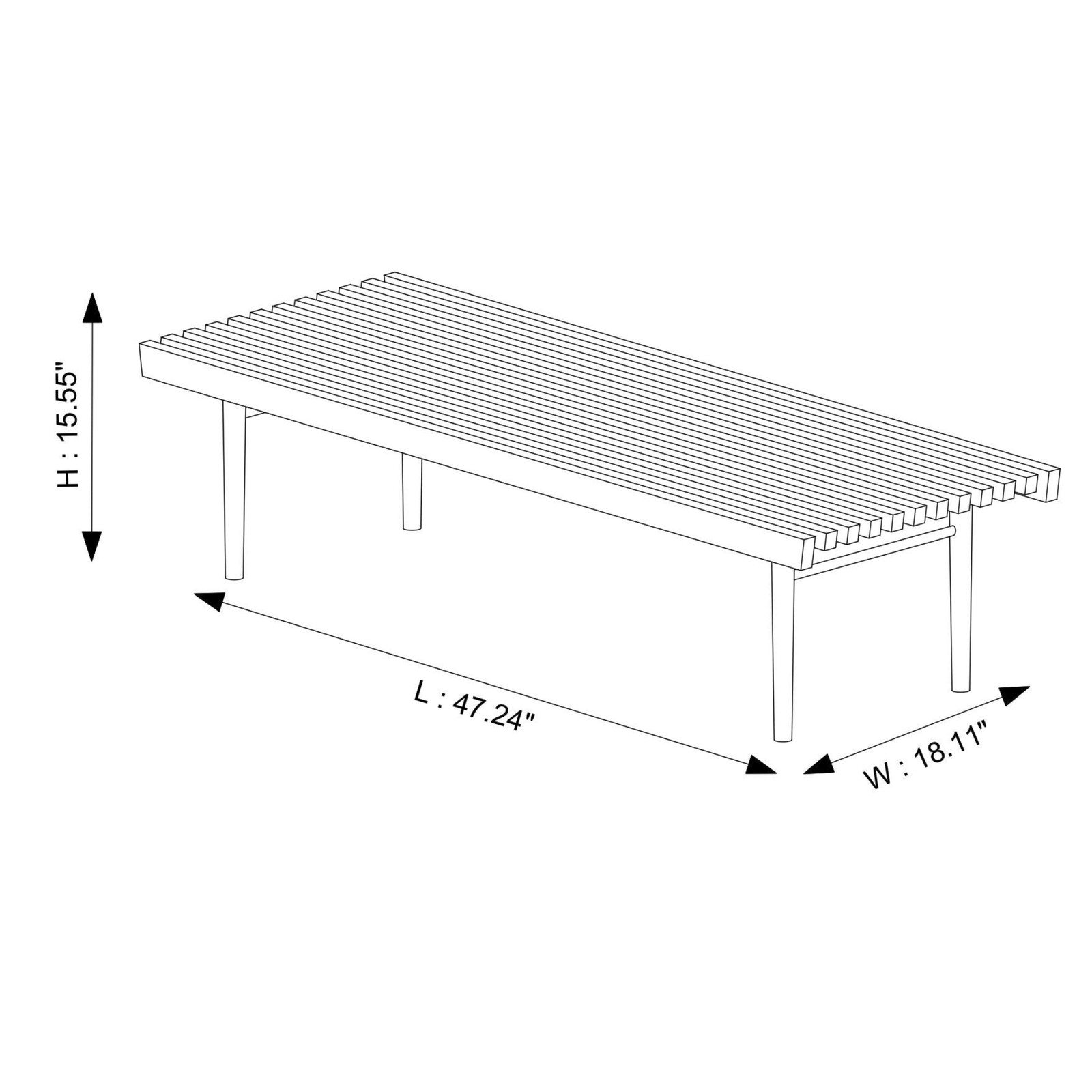 47.2 Inch Solid Wood Bench Natural Walnut Stain Mid Century Modern Design