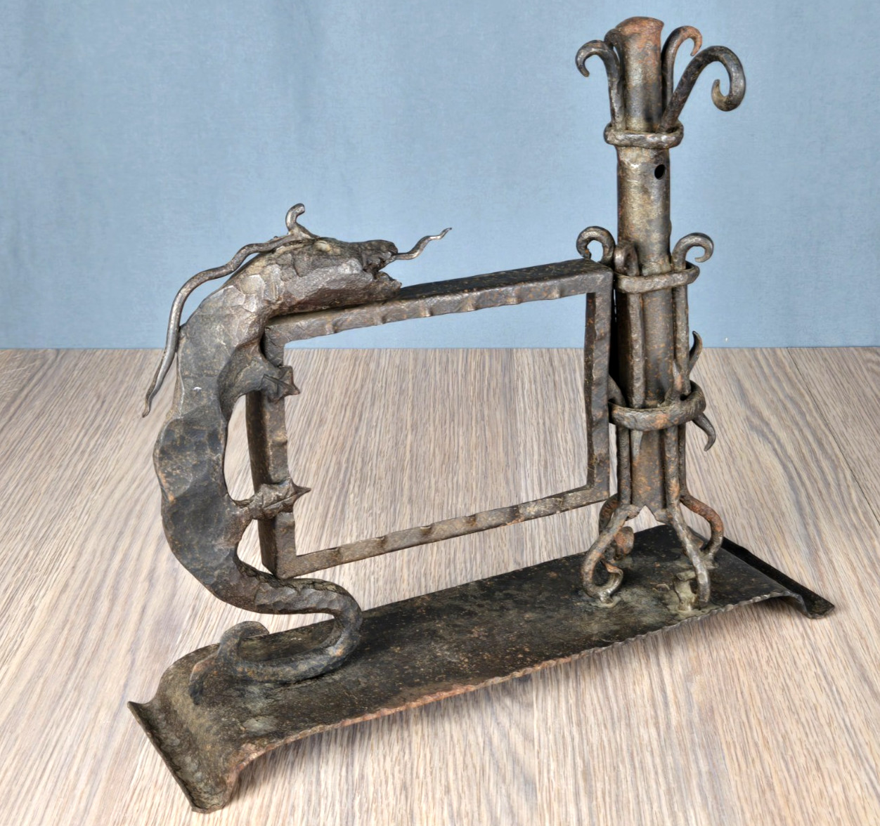 Antique gothic wrought iron dragon/serpent picture frame, hand forged