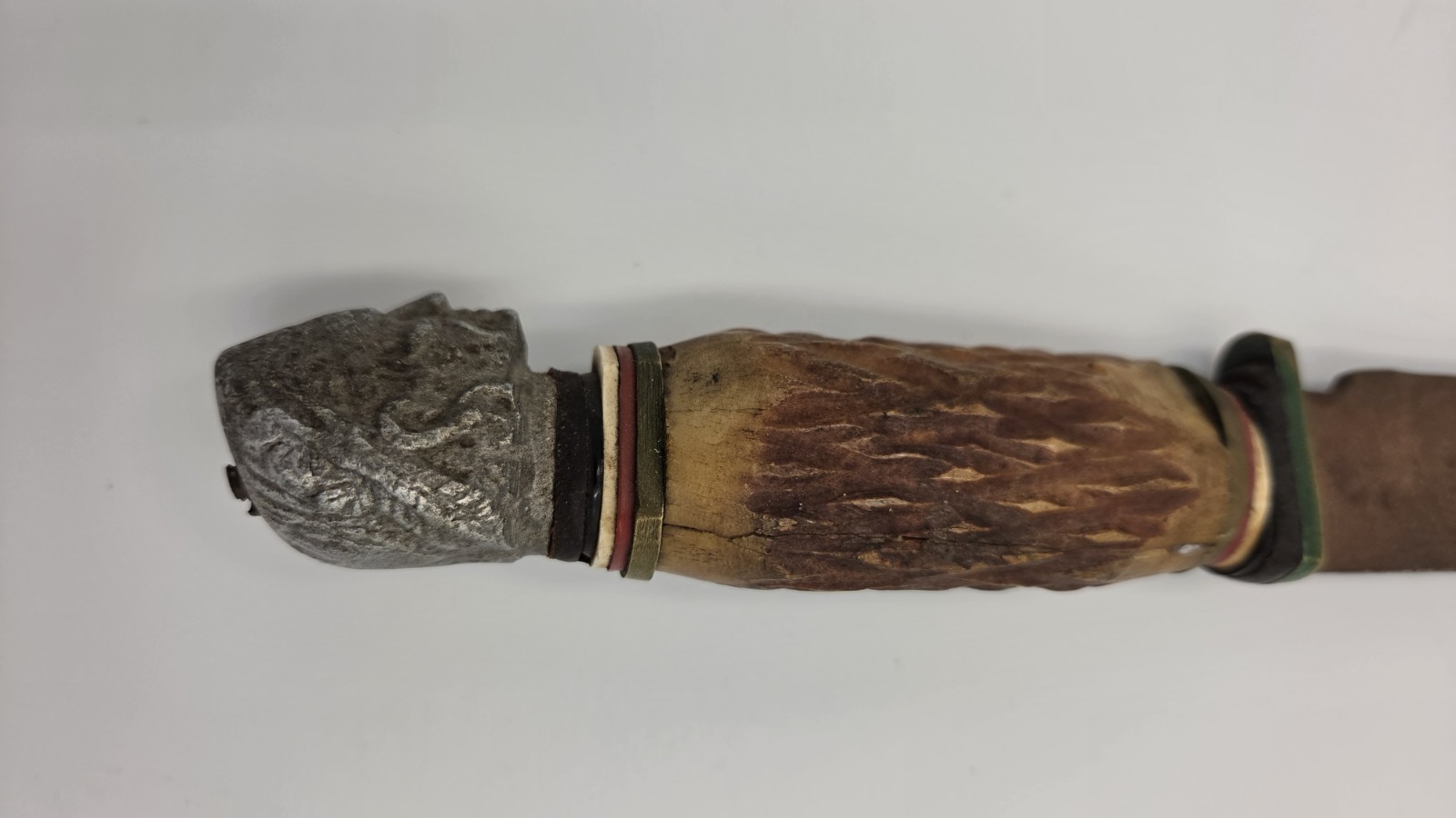 Vintage Stag Antler Handle Hunting Knife Native American Head Pommel Fixed Blade