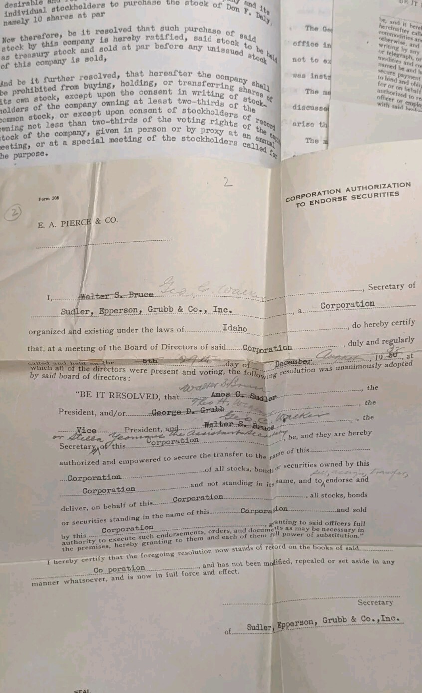 Board Of Directors Legal Minutes Sudler,Epperson,Grubb & Co. E.A. Pierce & Co