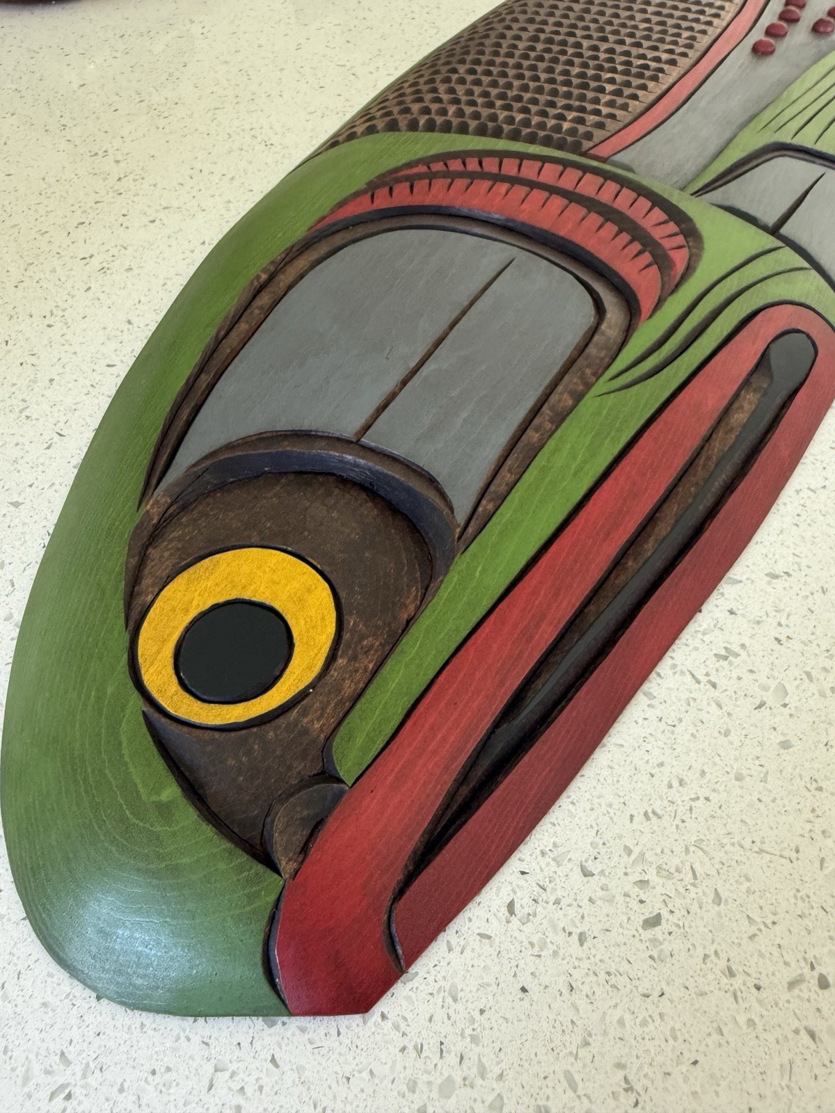 Original Kwakiutl Salmon Spawning Wood Carving by Demsey Willie, Estate Find