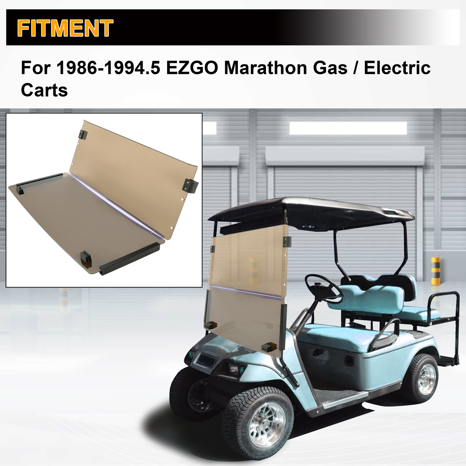 Tinted Fold Down Golf Cart Windshield Windscreen For EZGO Marathon 1986-1994.5