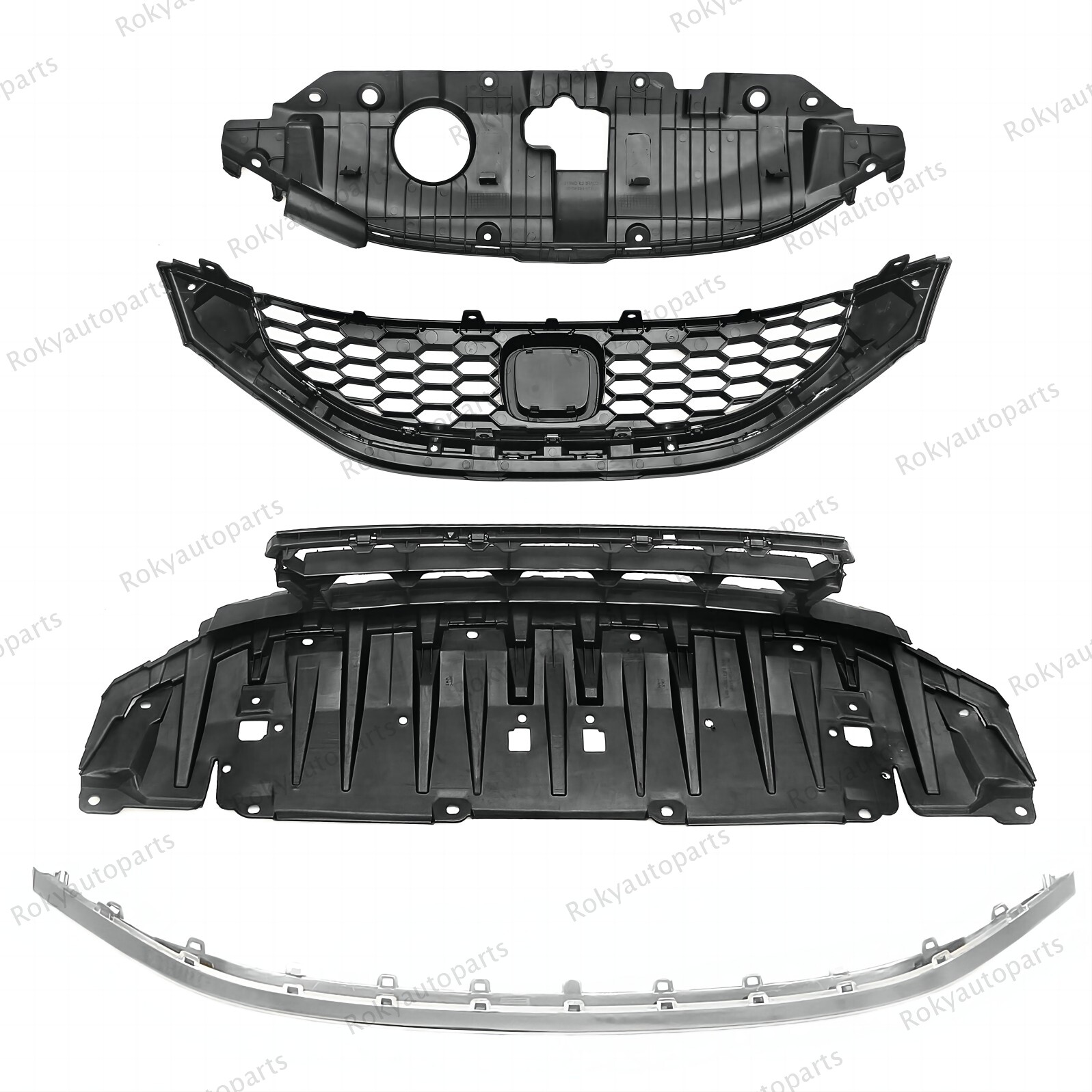 14PC For CIVIC Sedan 2013-2015 Bumper Upper Lower Chrome Grille Fog lights Bezel