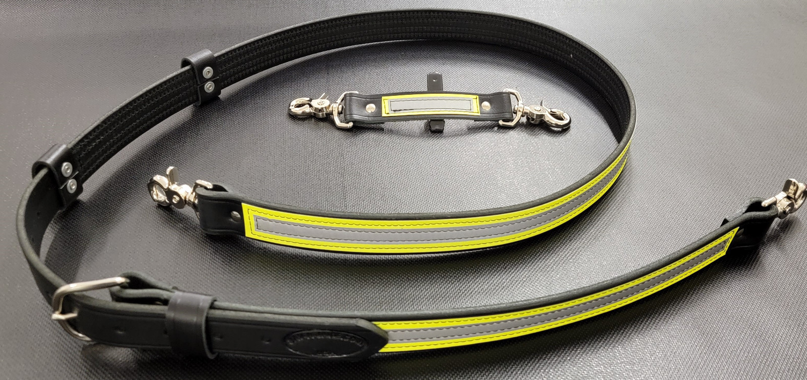 Firefighter Yellow/Silver Reflective Leather Radio Strap Set - Regular Length