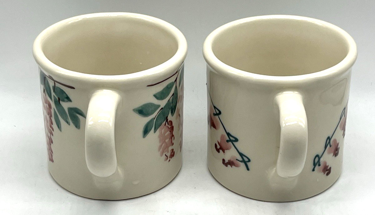 2 Hartstone Pottery Stoneware Coffee Mugs Spring Flowers Wisteria Bleeding Heart